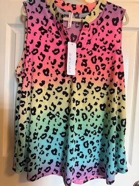 dear scarlett Rainbow Leopard Print Sleeveless Tunic
